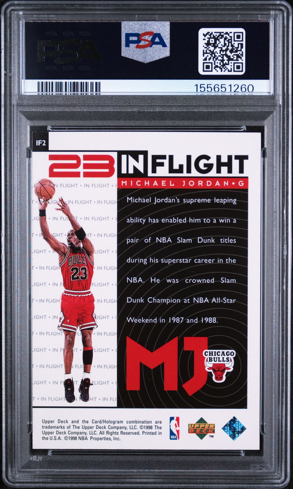 1998 Upper Deck Mj Living Legend In Flight Michael Jordan #If2 (In Flight) Gem Mt 10 back view - PSA certificate #155651260