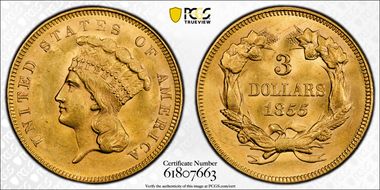 1855 $3 MS63