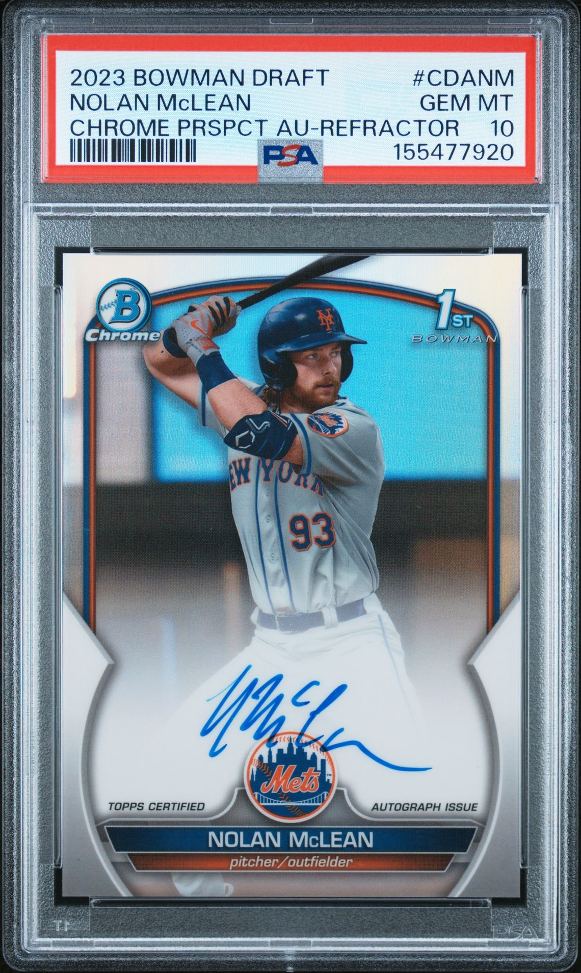 2023 Bowman BOWMAN DRAFT CHROME PROSPECT AUTOGRAPH Refractor #CDANM Nolan Mclean front