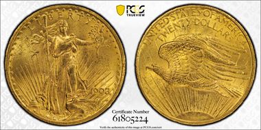 1908 $20 No Motto MS63