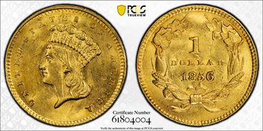 1856 G$1 Slanted 5 MS62