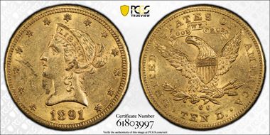 1891-CC $10 AU53