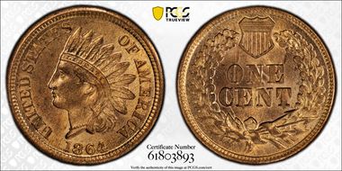 1864 1C Bronze MS64RD