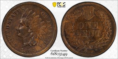 1864 1C L on Ribbon N1BN