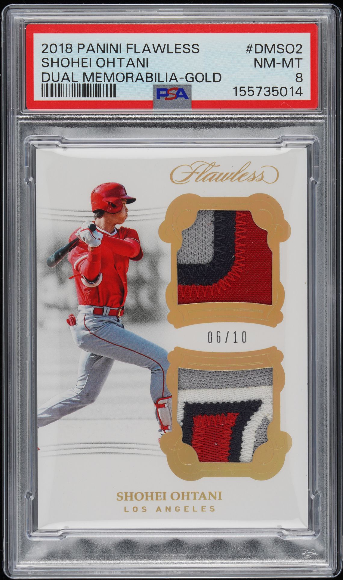2018 Panini PANINI FLAWLESS DUAL MEMORABILIA Gold #DMSO2 Shohei Ohtani front