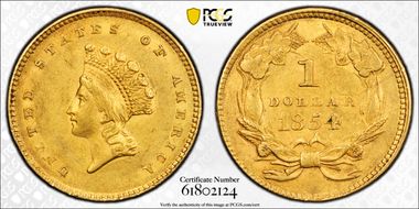 1854 G$1 Type 2 AU58