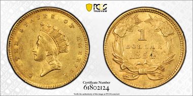 1854 G$1 Type 2 AU58