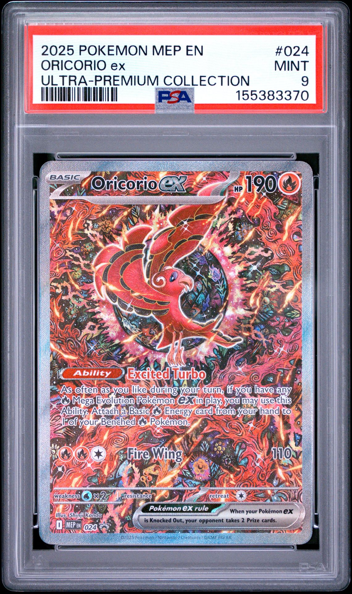 2025 Pokemon Mep En-Me Black Star Promo Oricorio Ex #024 (Ultra-Premium Collection) Mint 9 front view - PSA graded MINT 9