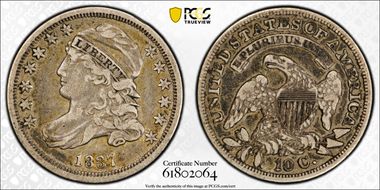 1837 10C Capped Bust VF30