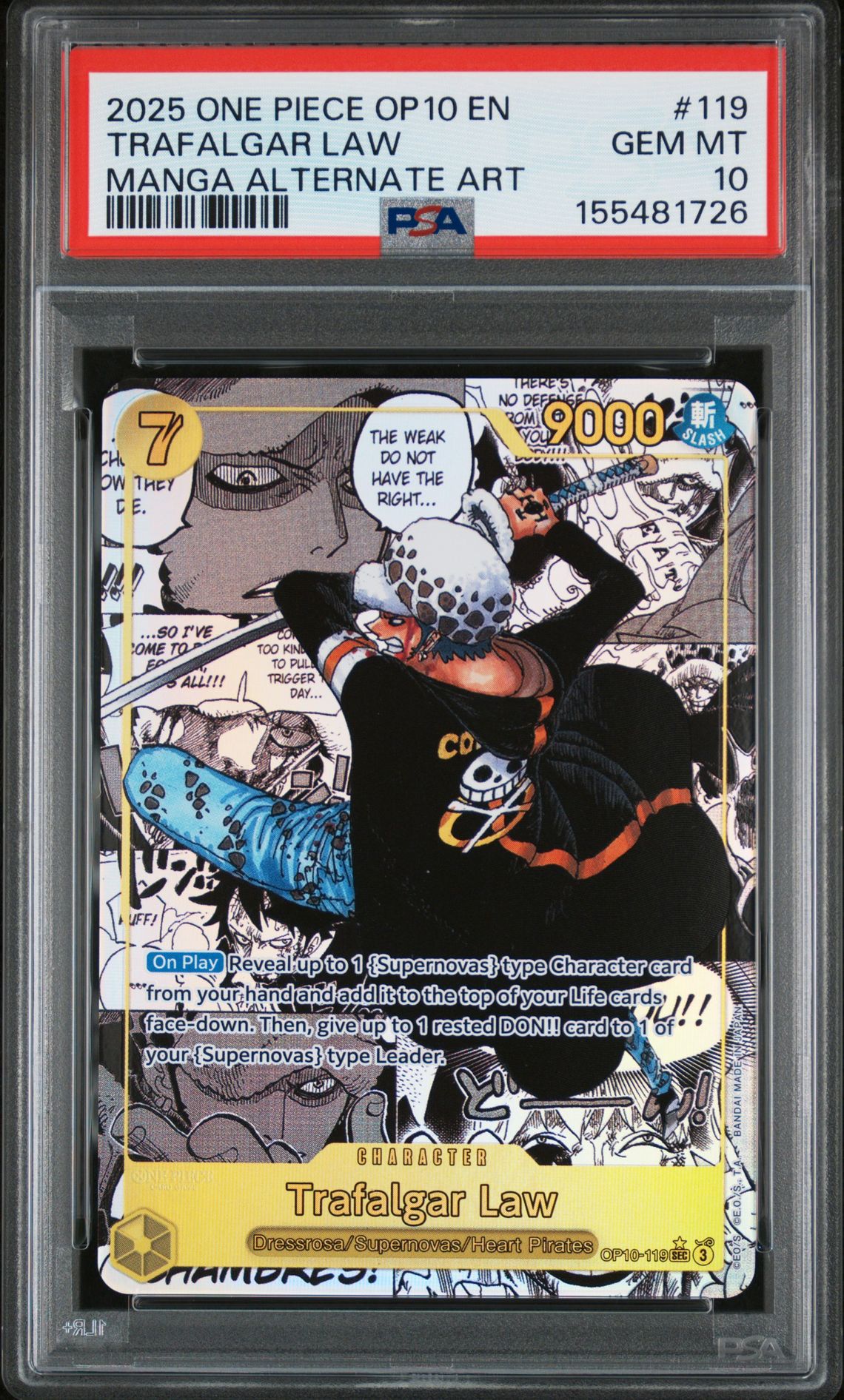 2025 One Piece Op10-Royal Blood Trafalgar Law #119 (Manga Alternate Art) Gem Mt 10 front