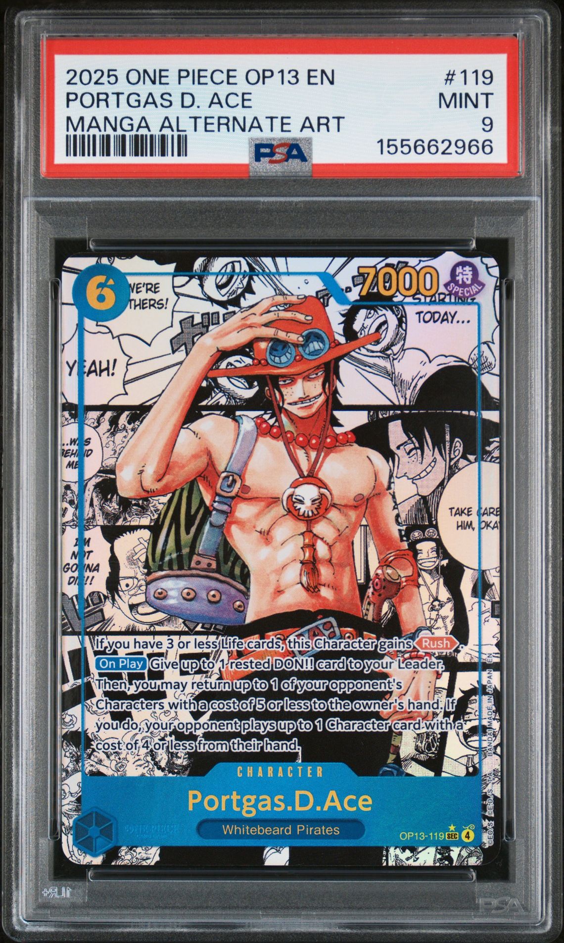 2025 One Piece Op13-Carrying On His Will Portgas D. Ace #119 (Manga Alternate Art) Mint 9 front