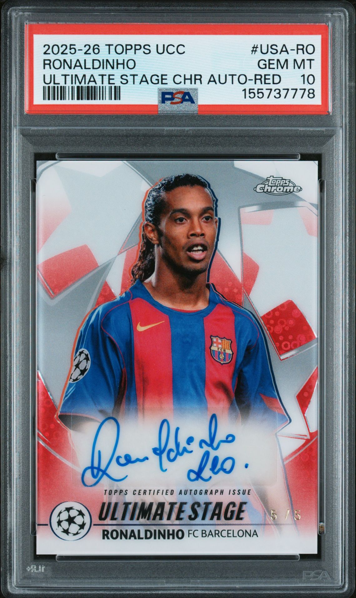 2025-2026 Topps Topps Uefa Club Competitions Ultimate Stage Chrome Autographs #USA-RO Ronaldinho front