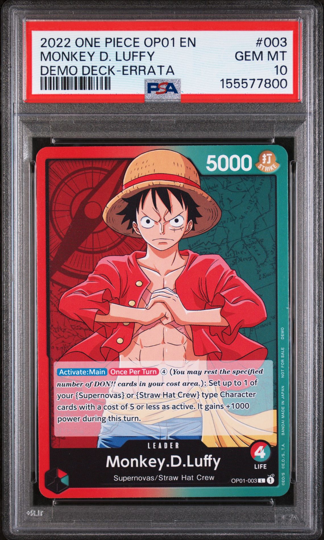 2022 One Piece ONE PIECE OP01-ROMANCE DAWN DEMO DECK-ERRATA #003 Monkey D. Luffy front