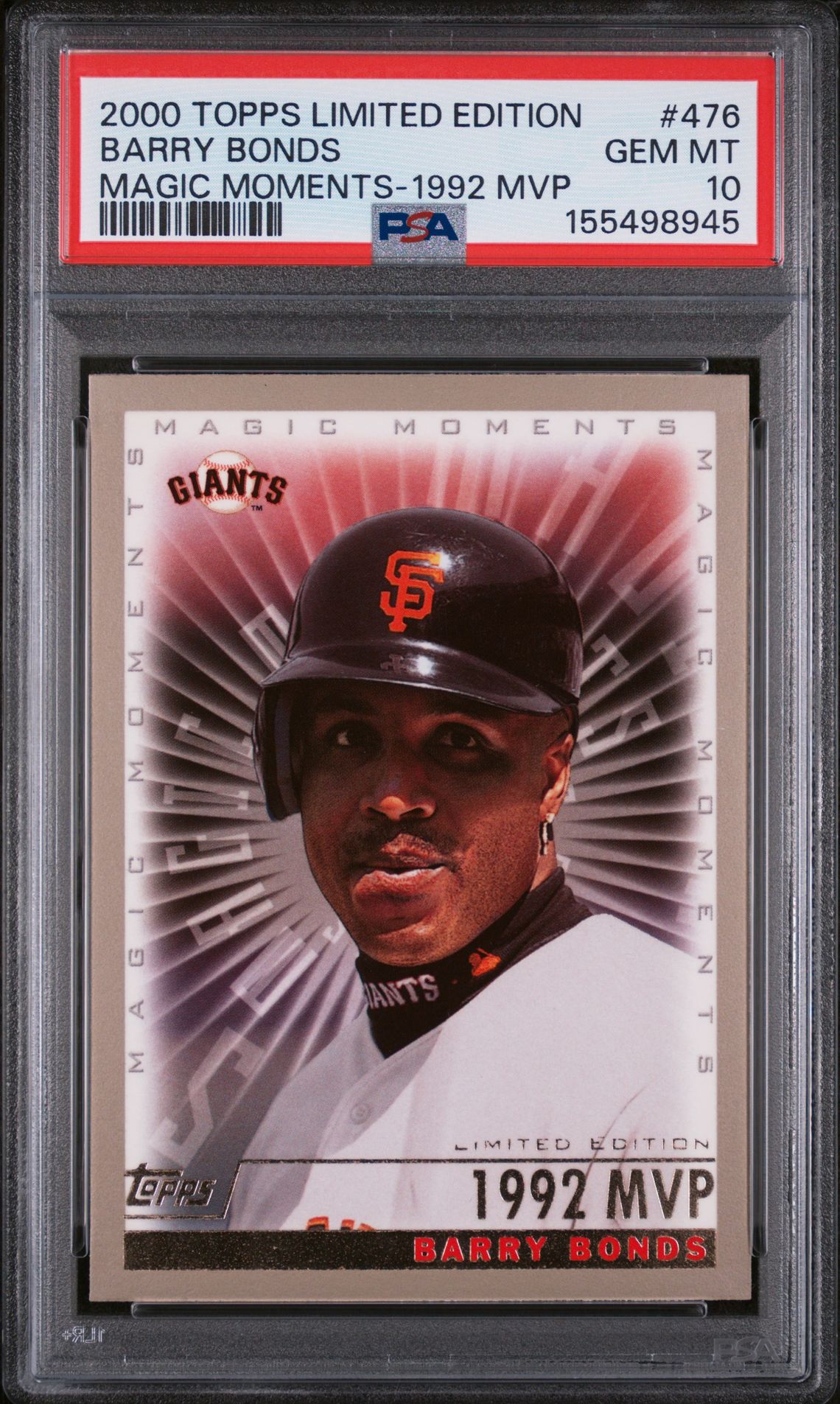2000 Topps TOPPS LIMITED EDITION MAGIC MOMENTS-1992 MVP #476 Barry Bonds front