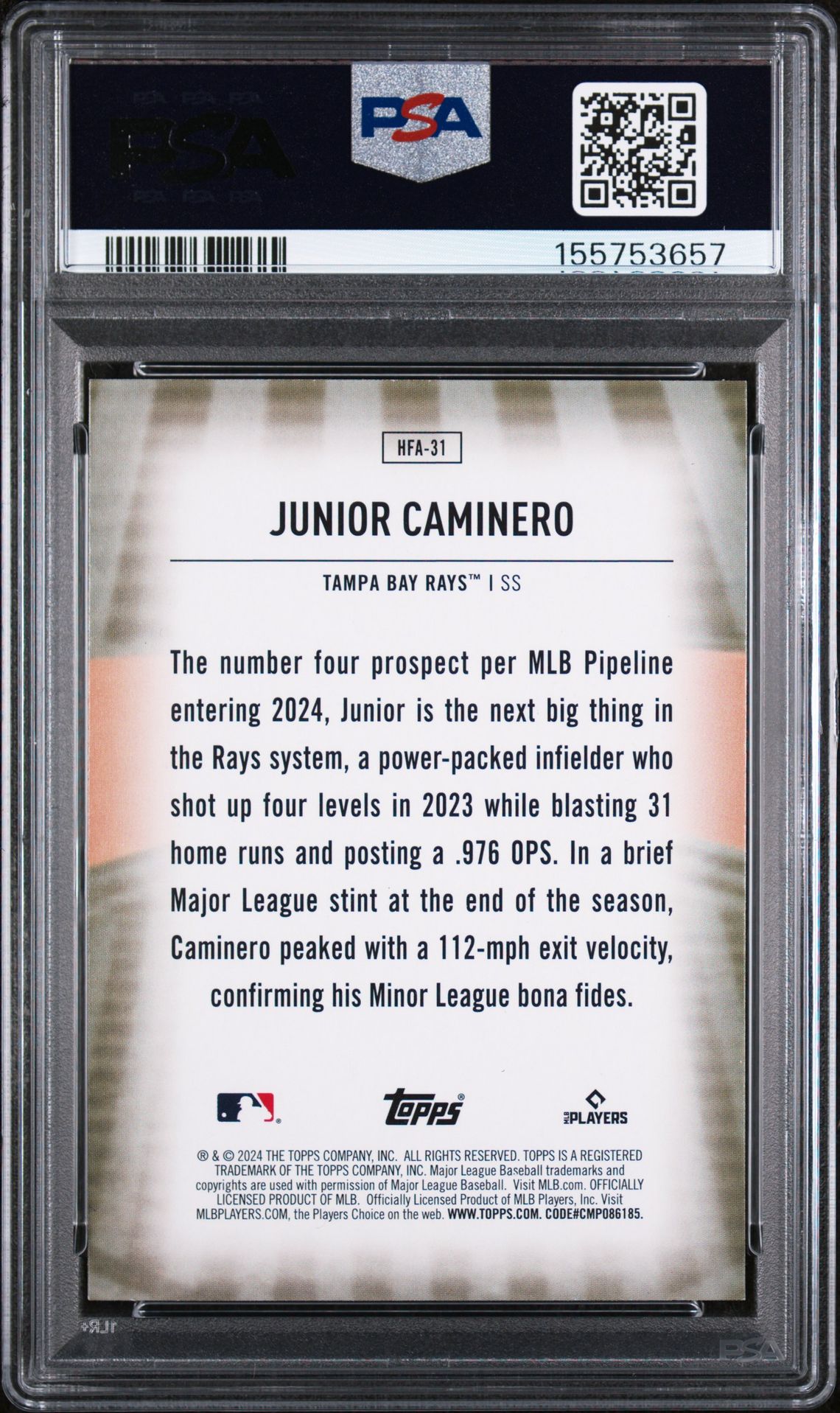 2024 Topps Home Field Advantage Junior Caminero #Hfa31 (Update) Mint 9 back