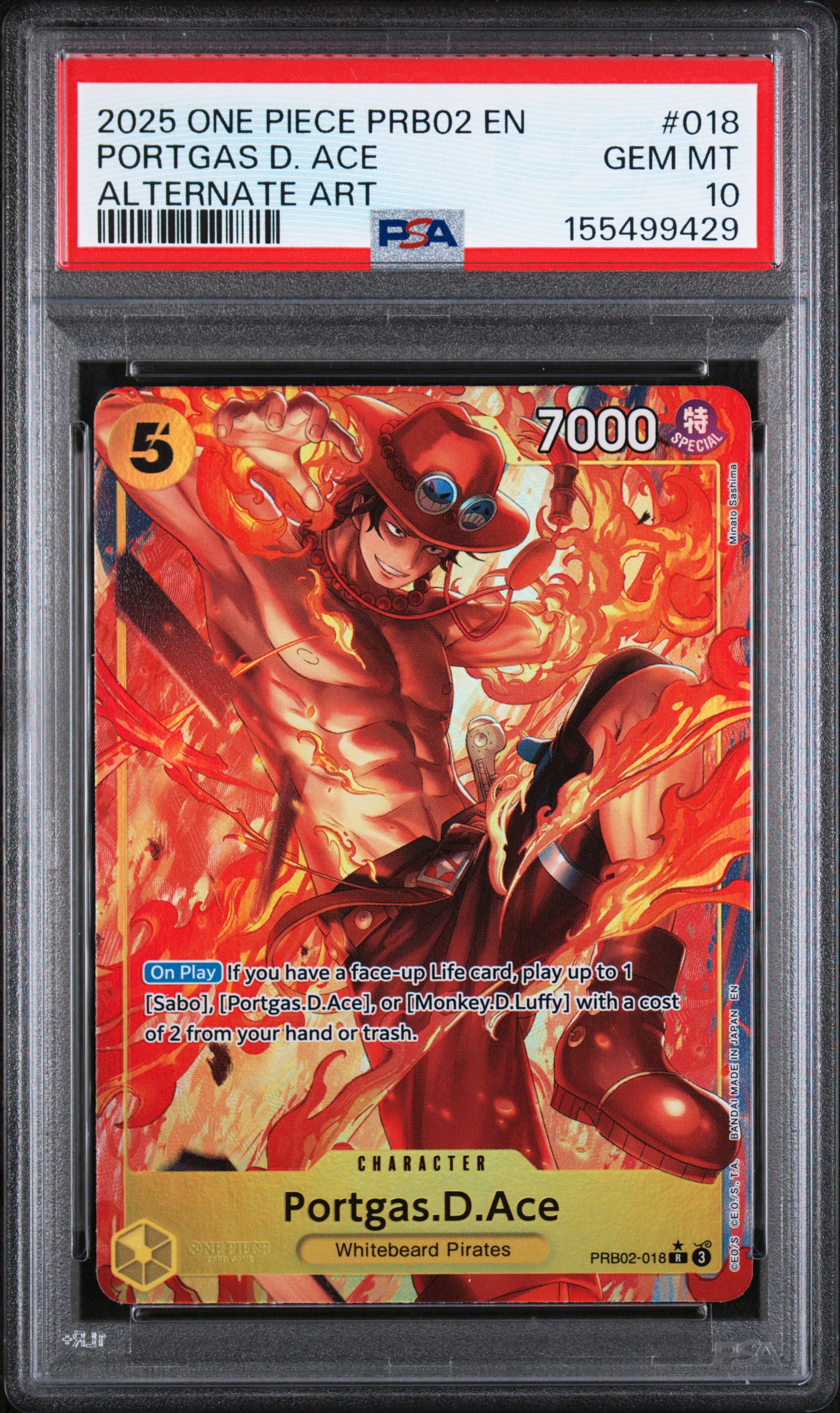 2025 #018 Portgas D. Ace PSA 10 One Piece PRB02-Premium Booster -One Piece Card the Best- Vol.2