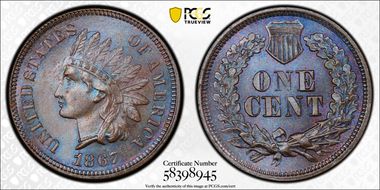 1867 1C MS65BN