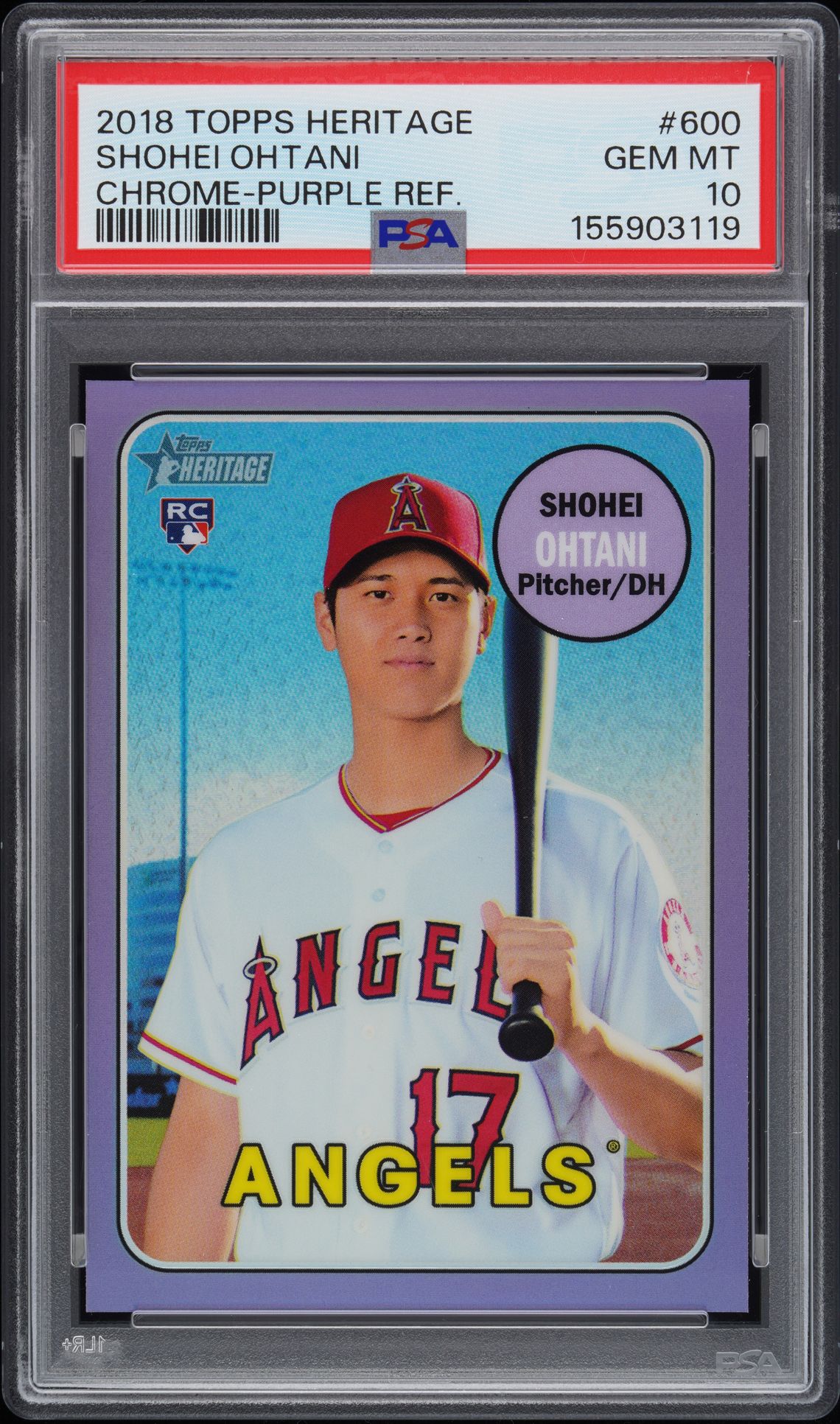 2018 Topps Heritage TOPPS HERITAGE CHROME-PURPLE REF. #600 Shohei Ohtani front