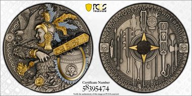 2025 2000 Fr Eagle & Aztec Warrior Antiqued Select Gilt Ag SP70