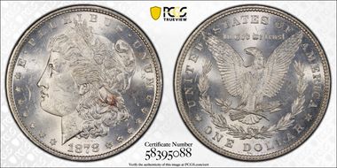 1878 7TF $1 VAM 203, Short Leaf MS63