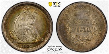 1837 10C Seated, Small Date MS63