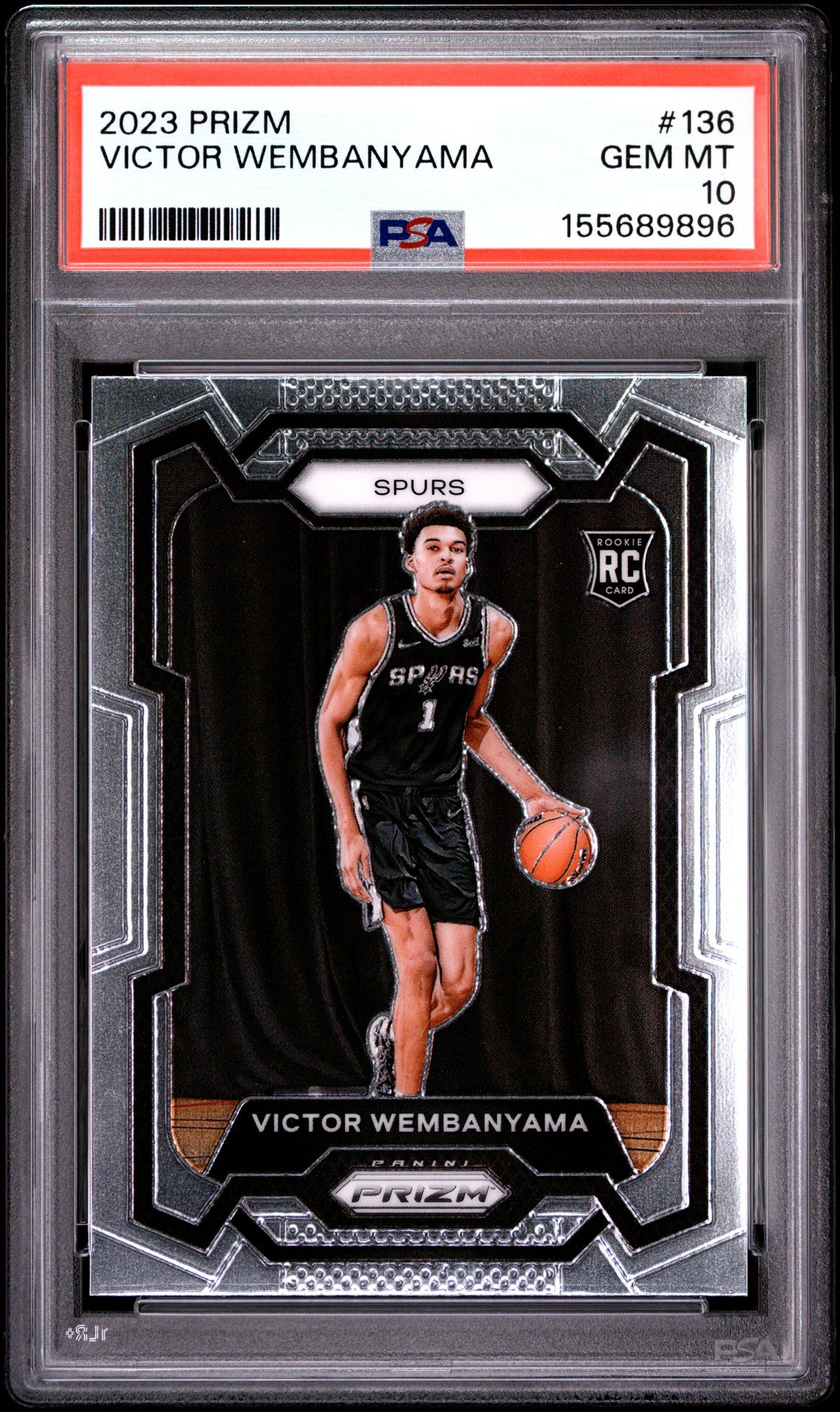 2023 Panini Prizm Victor Wembanyama #136 Gem Mt 10 front view - PSA graded GEM MT 10