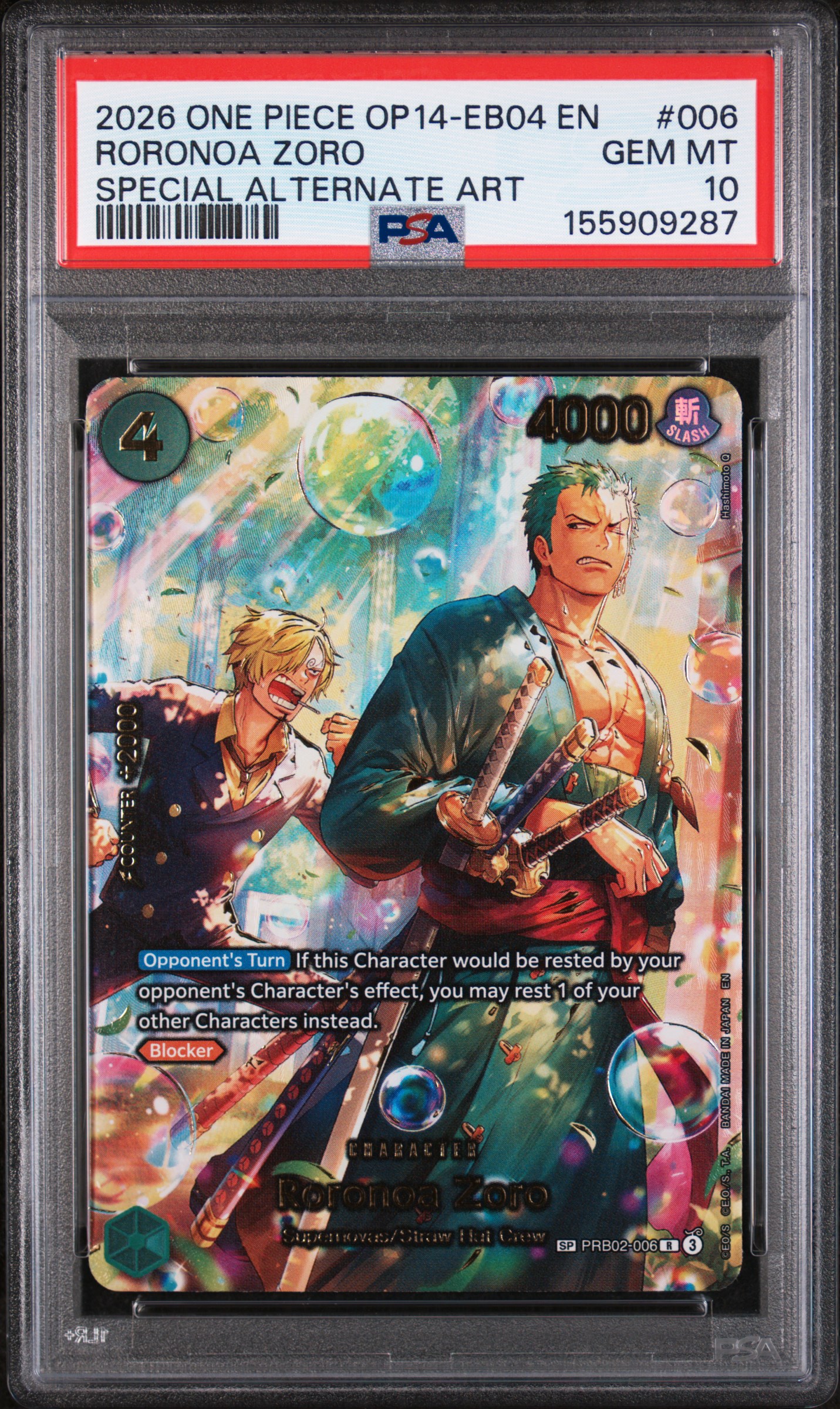 2026 #006 Roronoa Zoro PSA 10 One Piece OP14-EB04-the Azure Sea's Seven