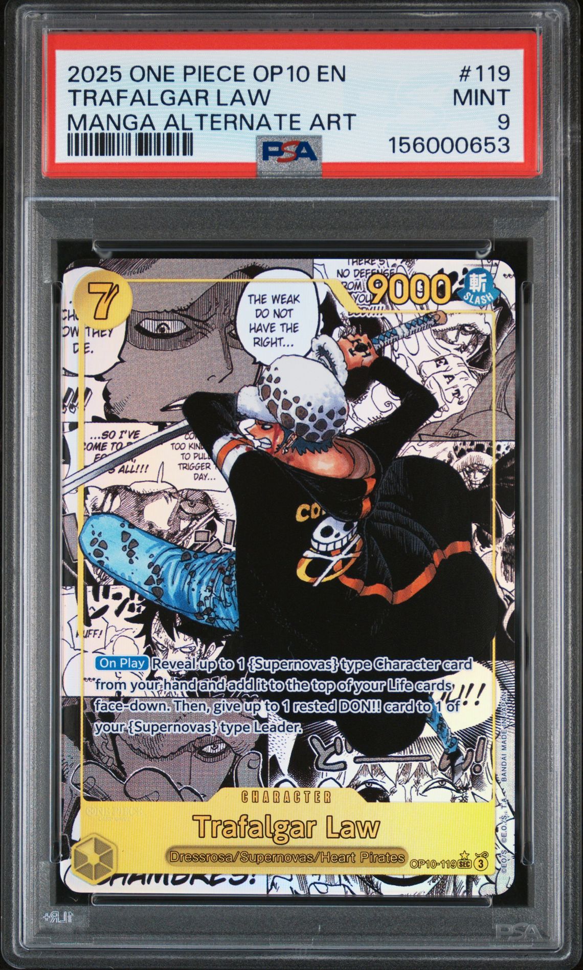 2025 One Piece Op10-Royal Blood Trafalgar Law #119 (Manga Alternate Art) Mint 9 front