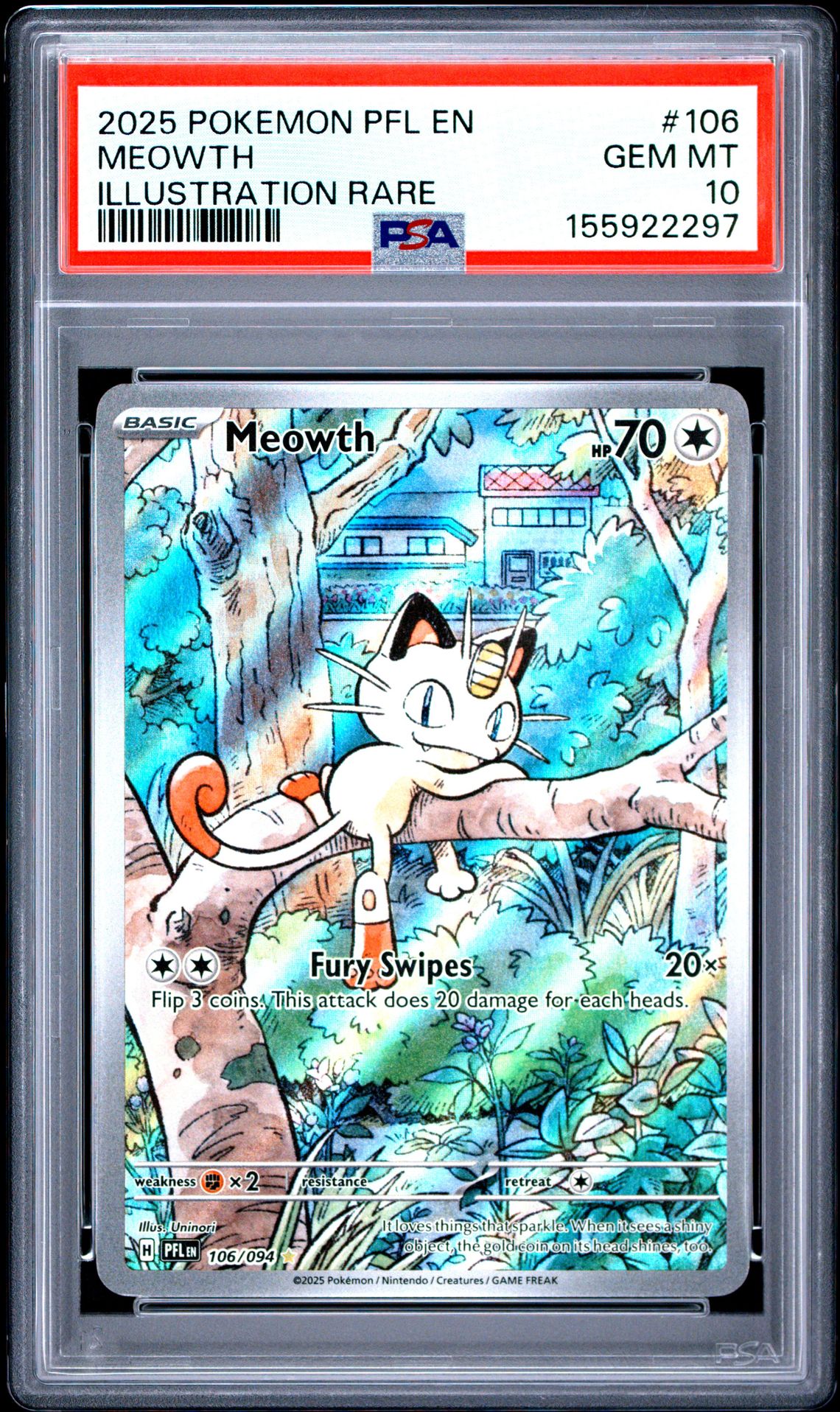 2025 Pokemon POKEMON PFL EN-PHANTASMAL FLAMES Illustration Rare #106 Meowth front