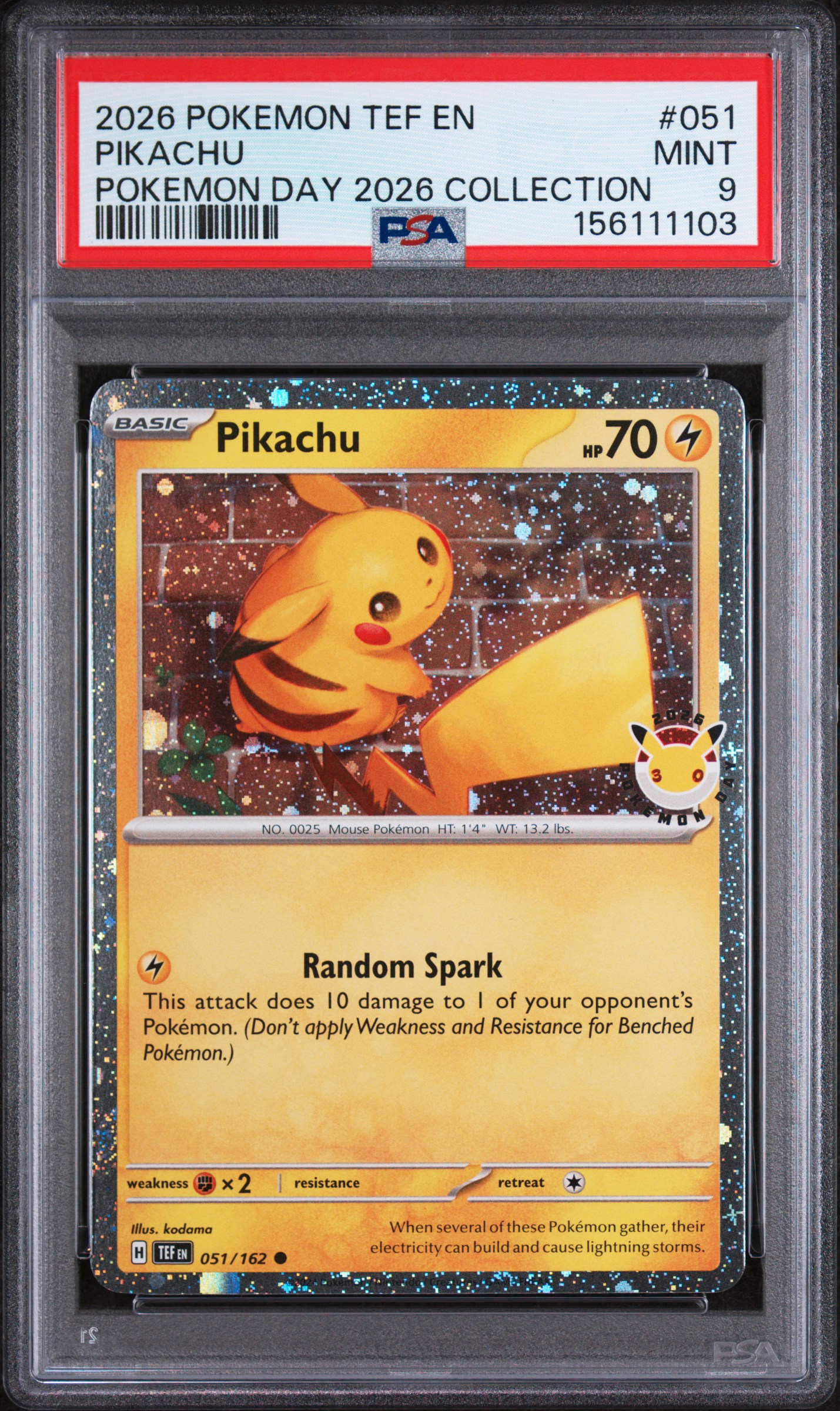 2026 #051 Pikachu PSA 9 Tef EN-Temporal Forces