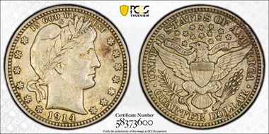 1914-D 25C AU50