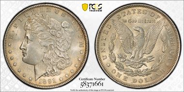 1891 $1 VAM 2, Doubled Ear MS62