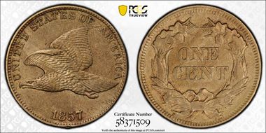 1857 1C Flying Eagle AU50
