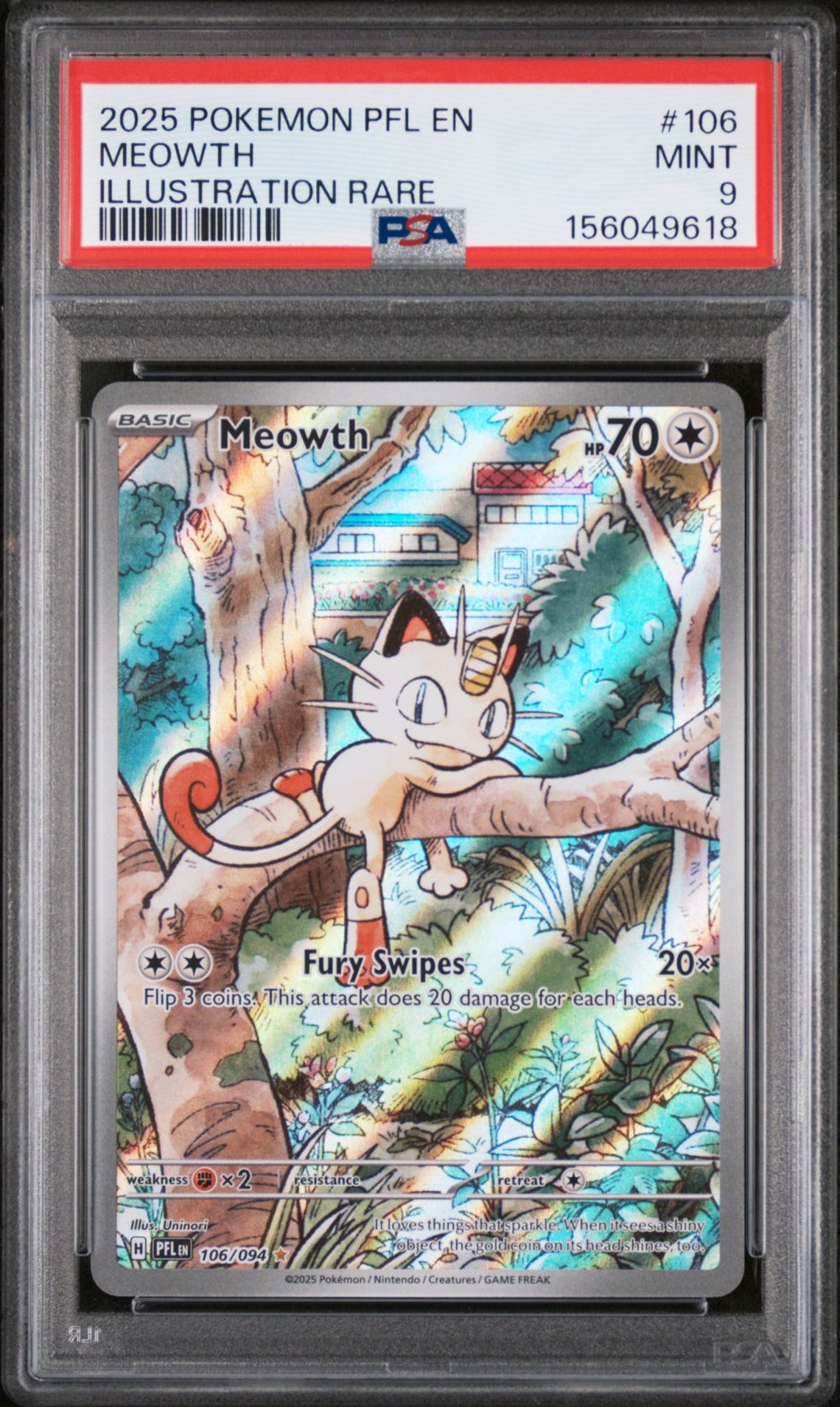 2025 Pokemon Pfl En-Phantasmal Flames Meowth #106 (Illustration Rare) Mint 9 front