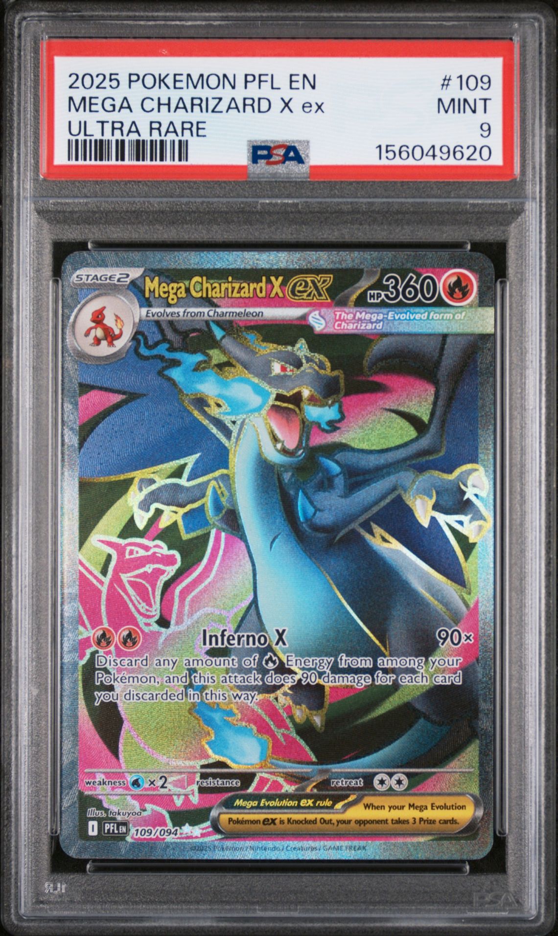 2025 Pokemon Pfl En-Phantasmal Flames Mega Charizard X Ex #109 (Ultra Rare) Mint 9 front