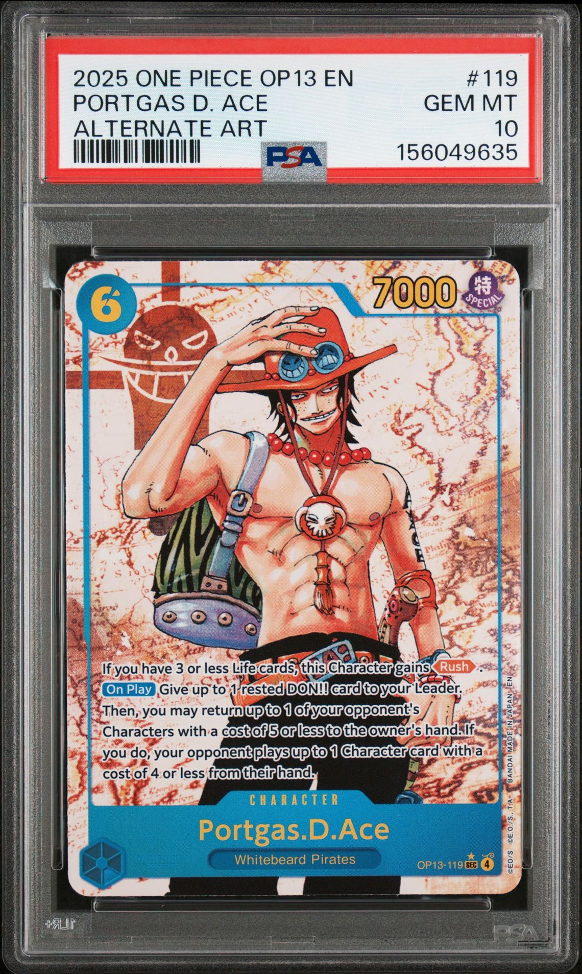 2025 One Piece Op13-Carrying On His Will Portgas D. Ace #119 (Alternate Art) Gem Mt 10 front