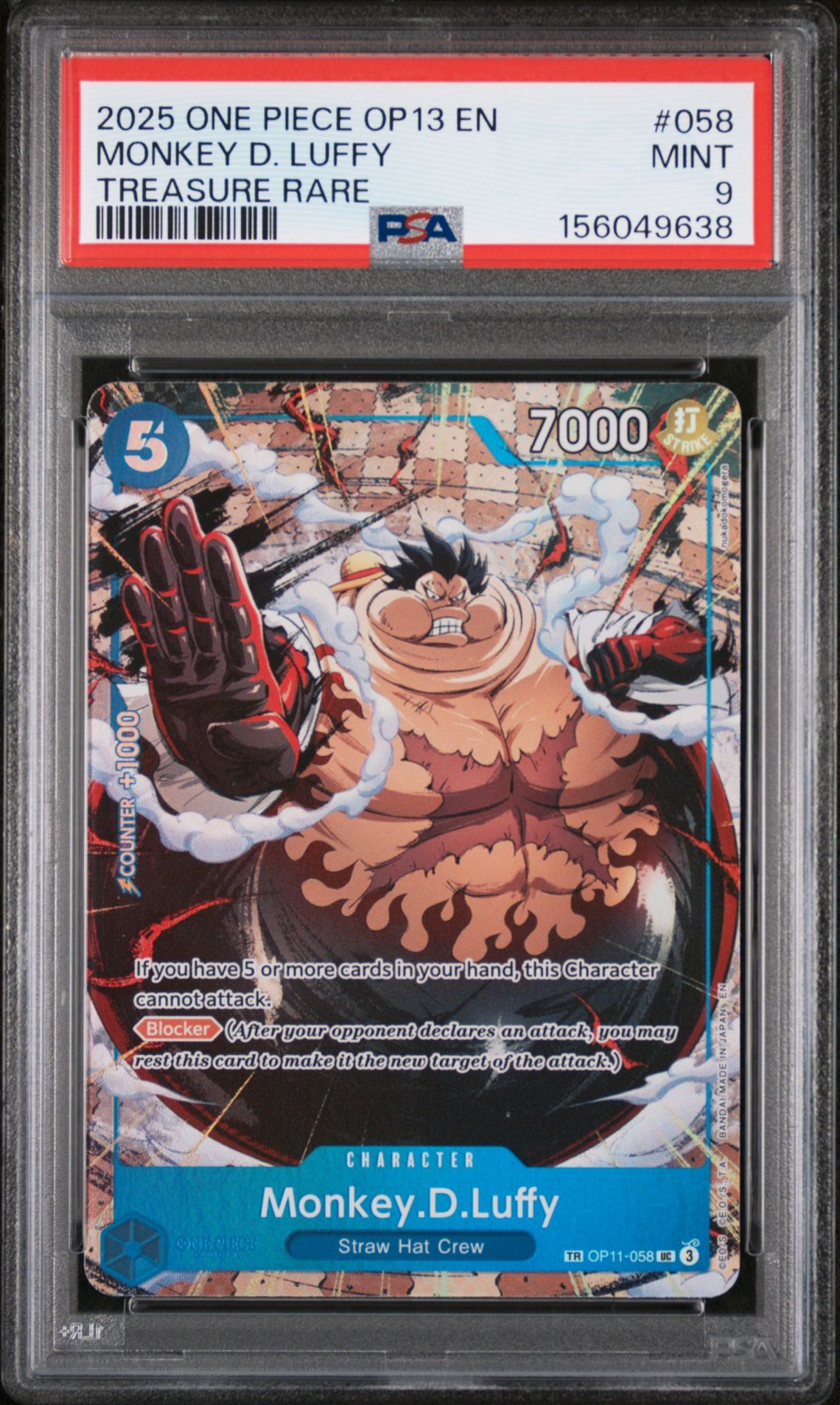 2025 One Piece Op13-Carrying On His Will Monkey D. Luffy #058 (Treasure Rare) Mint 9 front