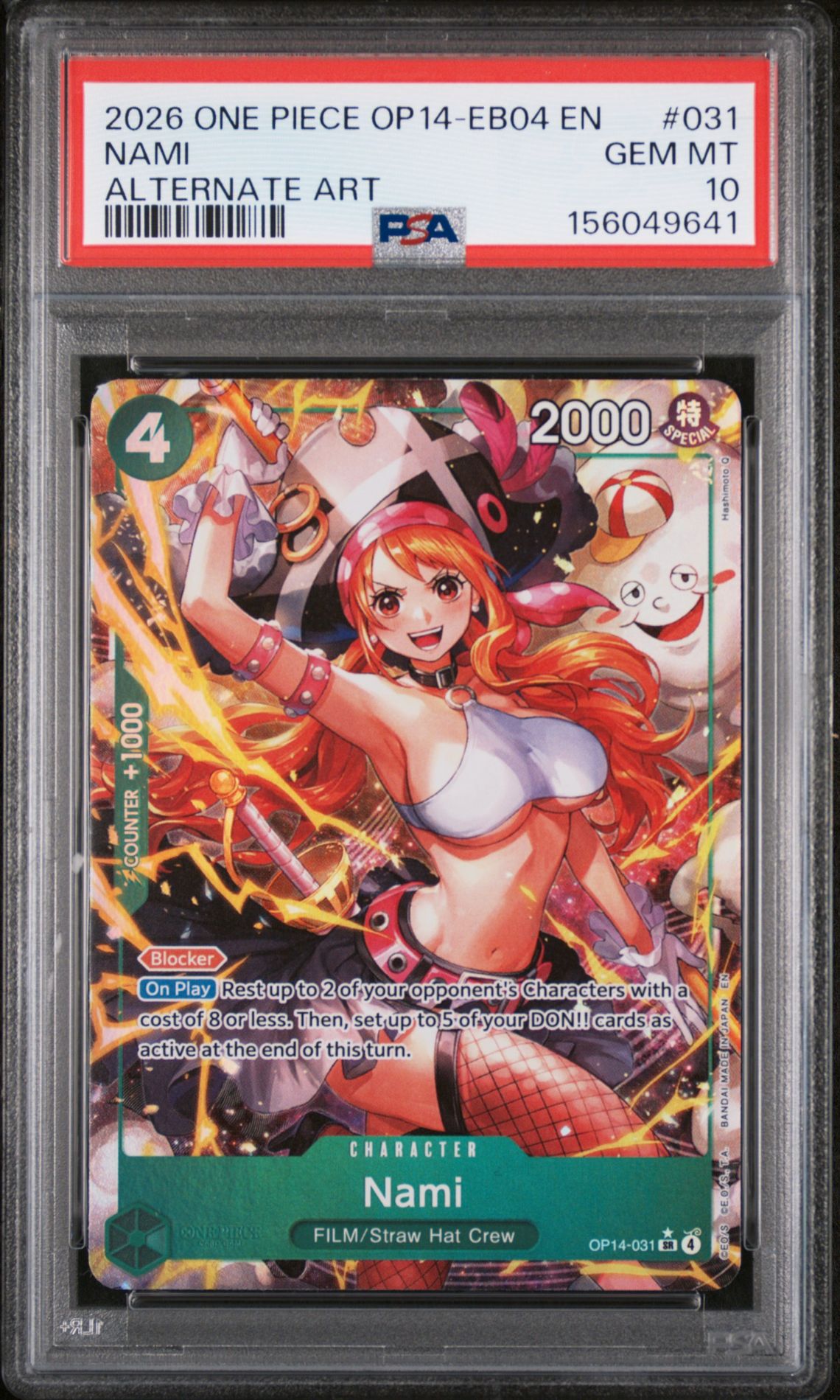 2026 One Piece Op14-Eb04-The Azure Sea's Seven Nami #031 (Alternate Art) Gem Mt 10 front view - PSA graded GEM MT 10
