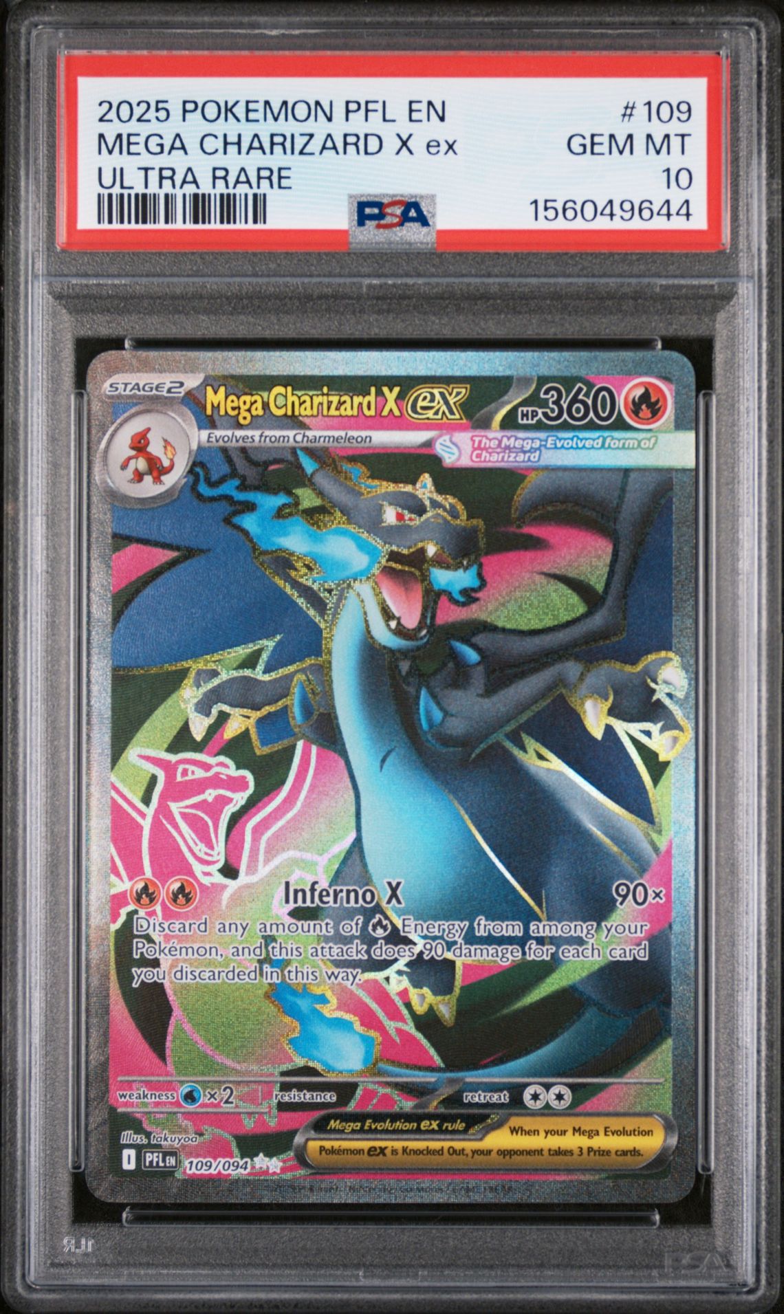 2025 Pokemon Pfl En-Phantasmal Flames Mega Charizard X Ex #109 (Ultra Rare) Gem Mt 10 front view - PSA graded GEM MT 10