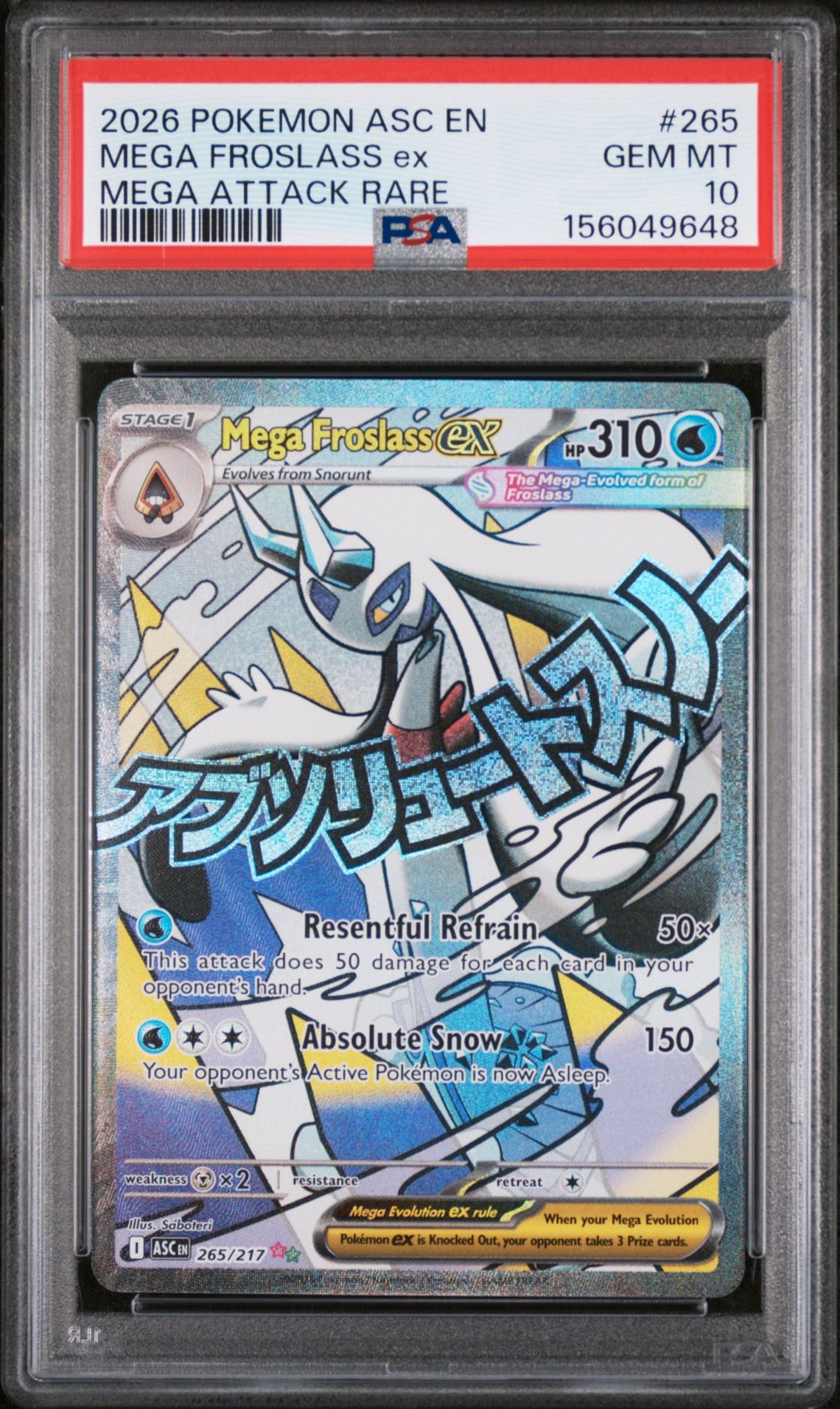 2026 Pokemon Asc En-Ascended Heroes Mega Froslass Ex #265 (Mega Attack Rare) Gem Mt 10 front view - PSA graded GEM MT 10