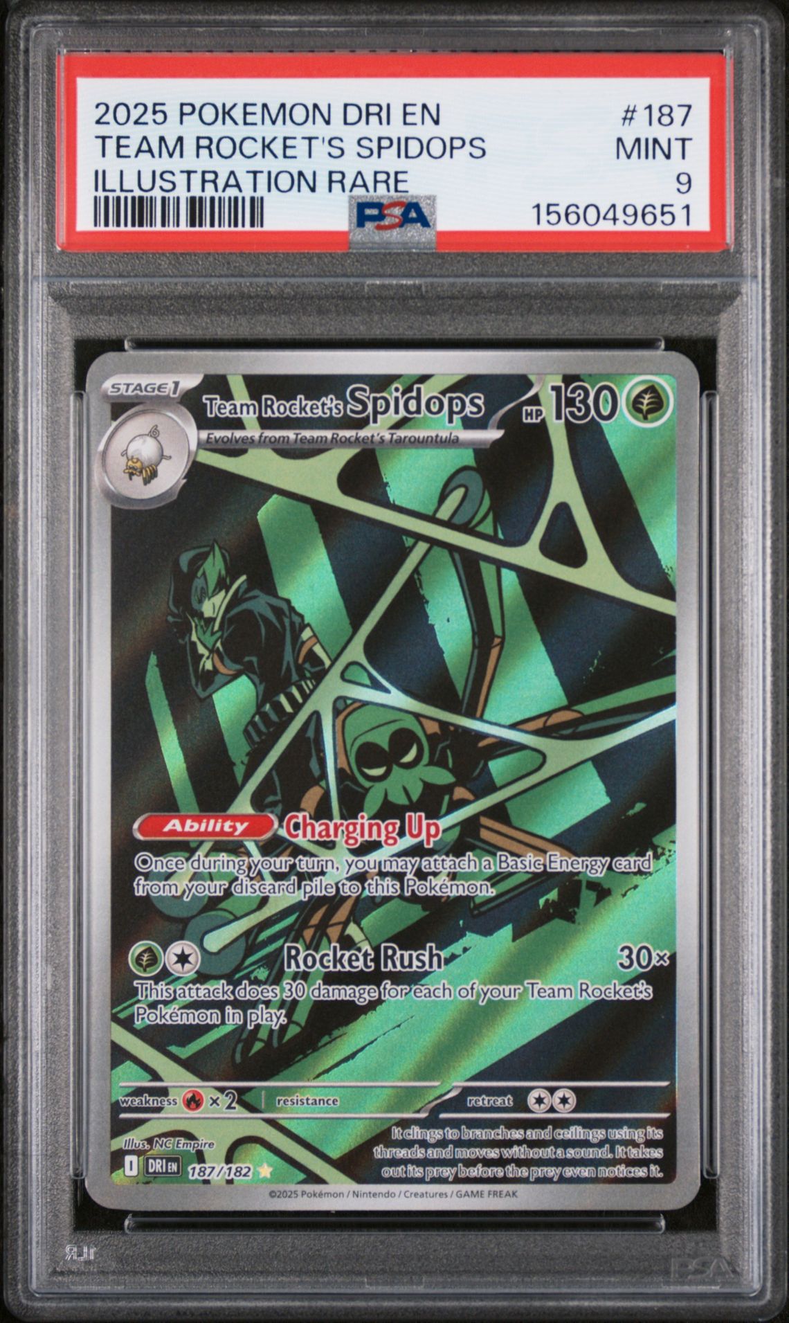 2025 Pokemon Dri En-Destined Rivals Team Rocket's Spidops #187 (Illustration Rare) Mint 9 front