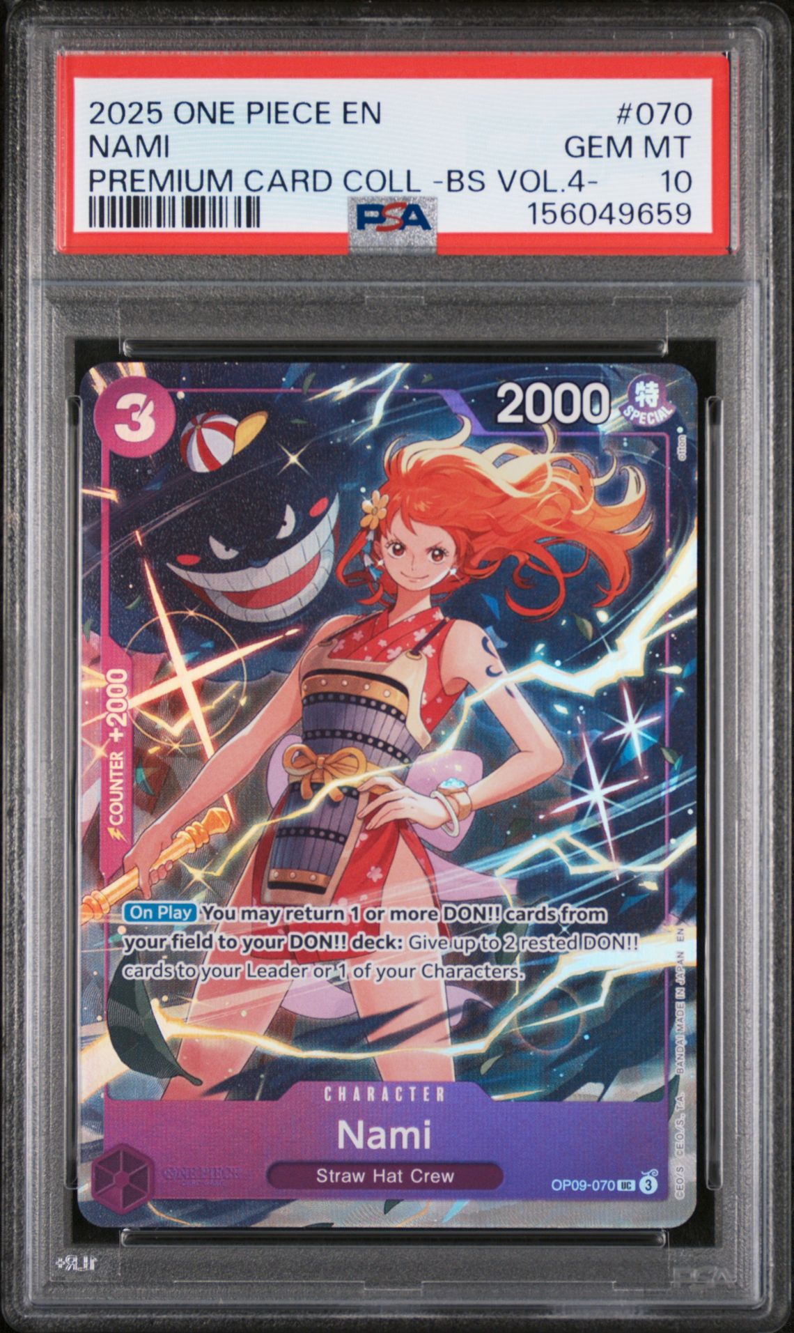 2025 One Piece Premium Card Collection -Best Selection Vol.4 - Nami #070 Gem Mt 10 front view - PSA graded GEM MT 10