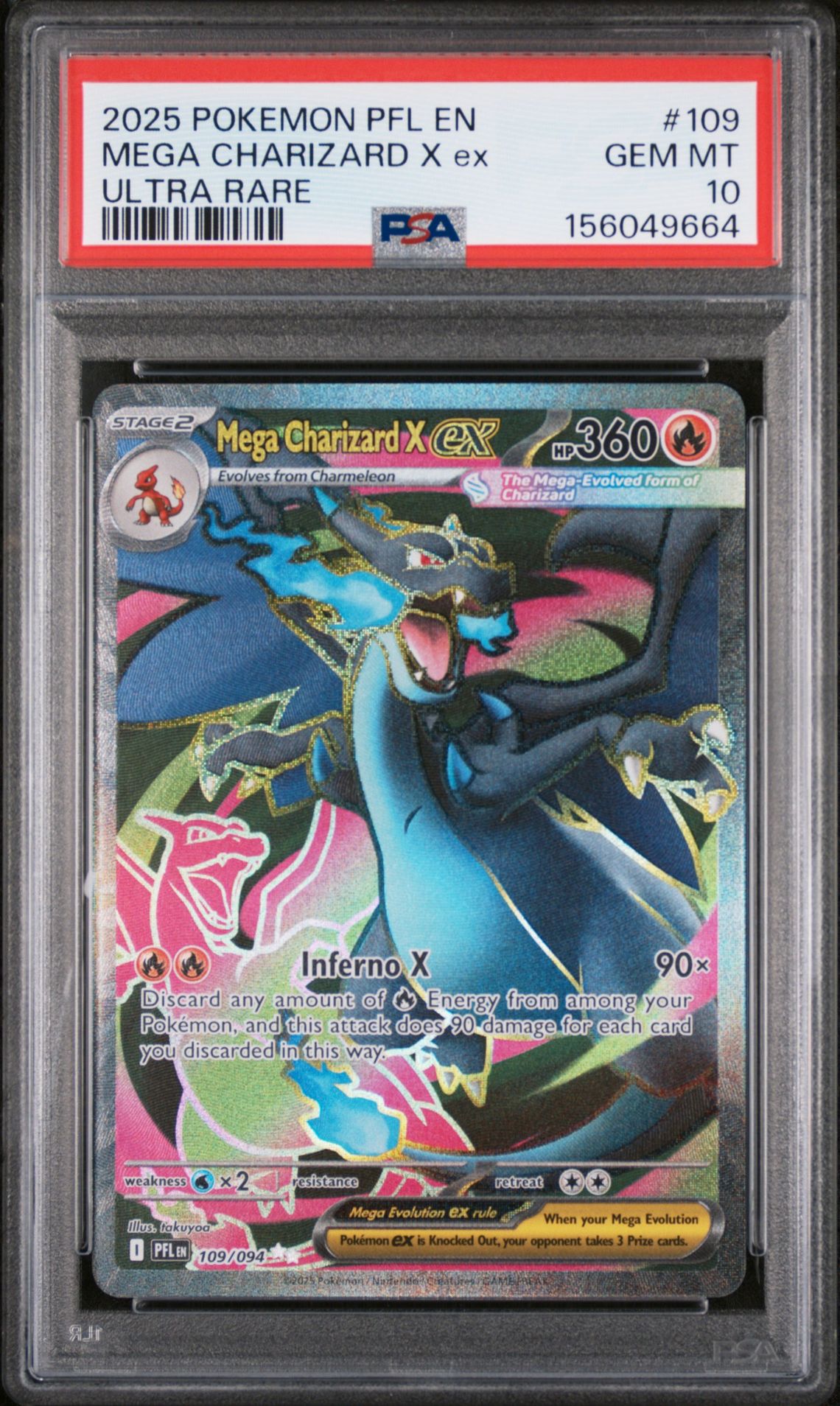 2025 POKEMON PFL EN-PHANTASMAL FLAMES MEGA CHARIZARD X ex ULTRA RARE 109 GEM MT 10 front