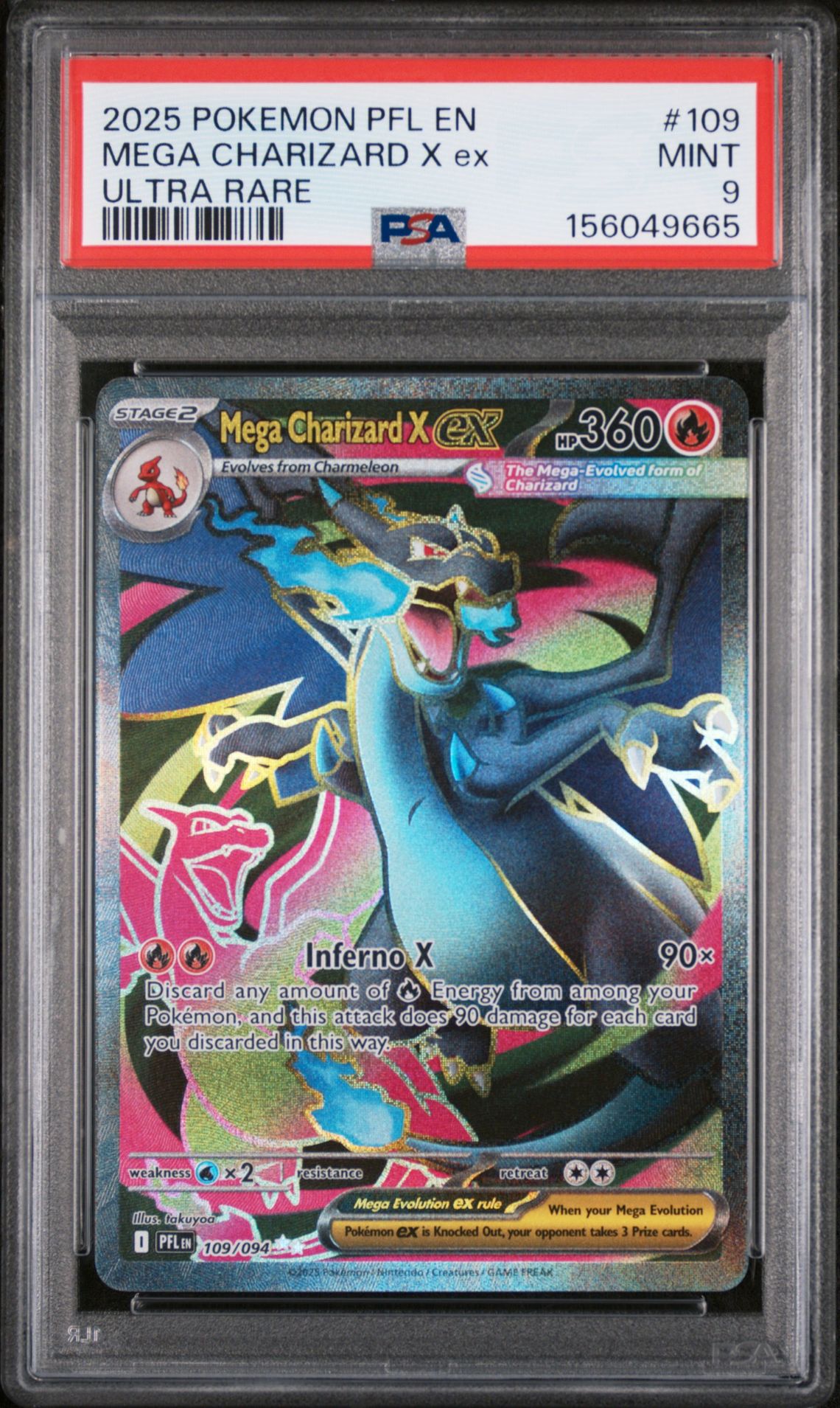 2025 Pokemon Pfl En-Phantasmal Flames Mega Charizard X Ex #109 (Ultra Rare) Mint 9 front