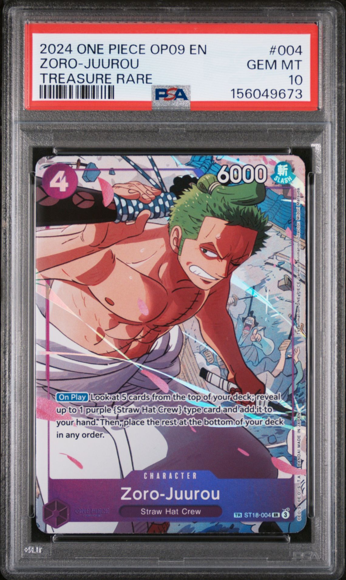 2024 One Piece Op09-Emperors In The New World Zoro-Juurou #004 (Treasure Rare) Gem Mt 10 front
