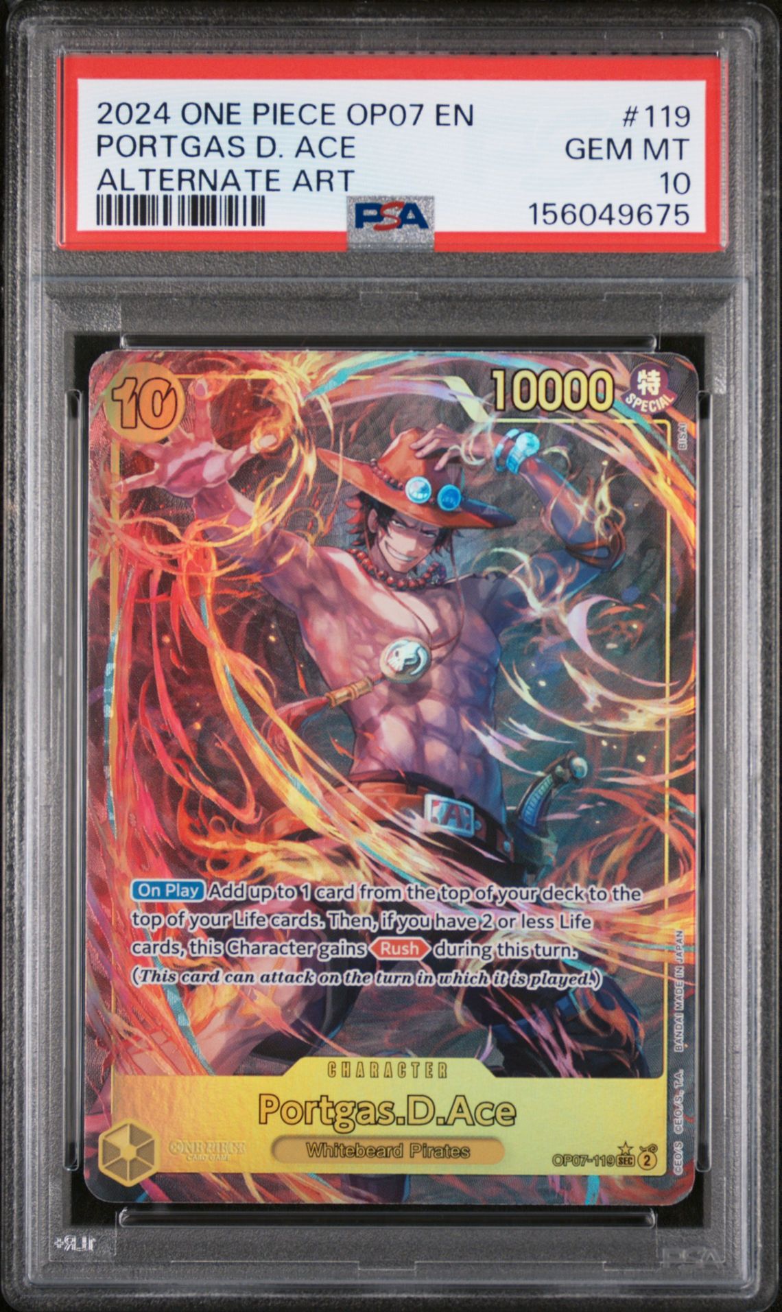 2024 One Piece Op07-500 Years In The Future Portgas D. Ace #119 (Alternate Art) Gem Mt 10 front view - PSA graded GEM MT 10