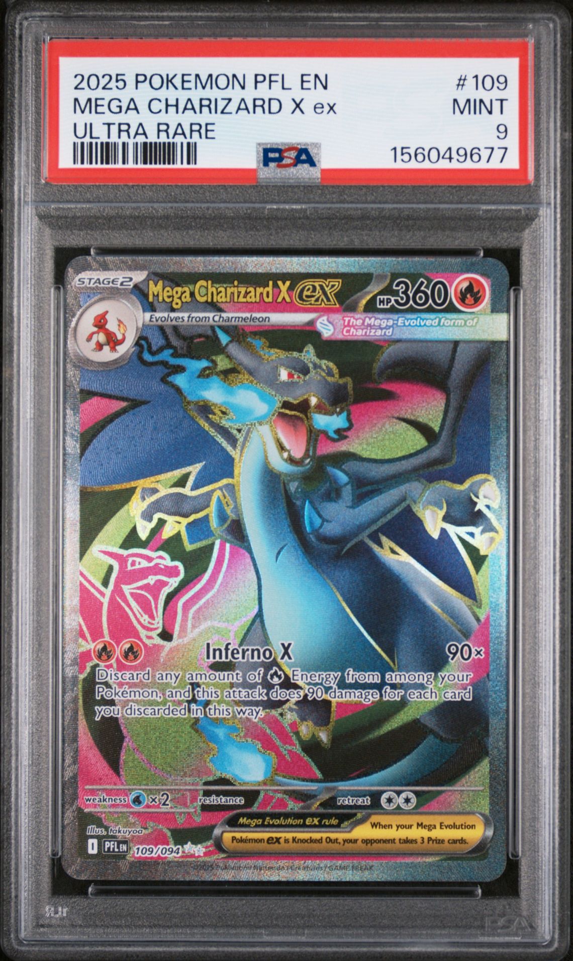 2025 Pokemon Pfl En-Phantasmal Flames Mega Charizard X Ex #109 (Ultra Rare) Mint 9 front