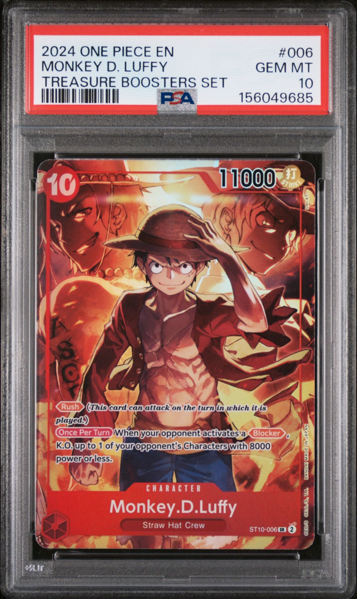 2024 One Piece Promos Monkey D. Luffy #006 (Treasure Boosters Set) Gem Mt 10 front view - PSA graded GEM MT 10