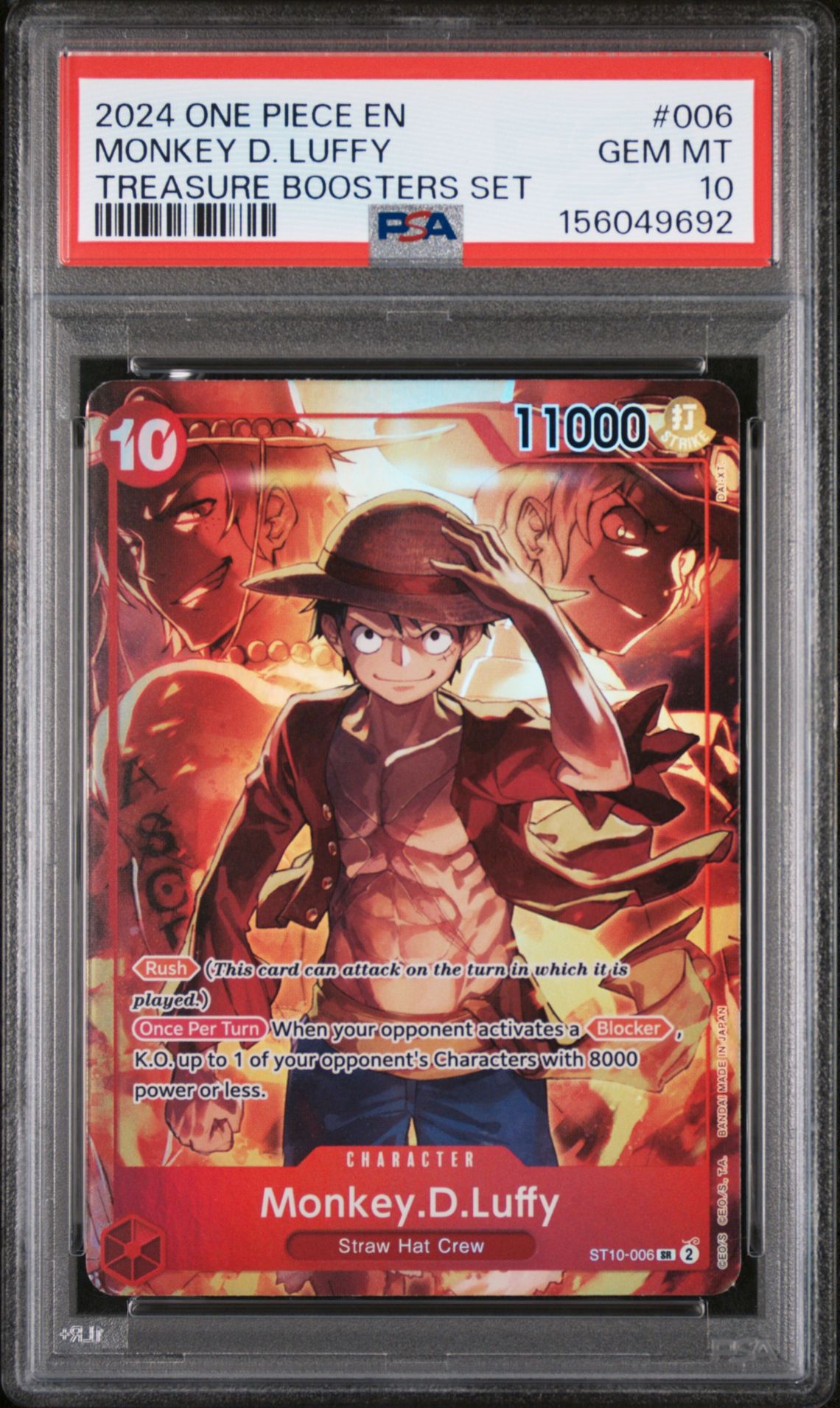 2024 One Piece Promos Monkey D. Luffy #006 (Treasure Boosters Set) Gem Mt 10 front view - PSA graded GEM MT 10
