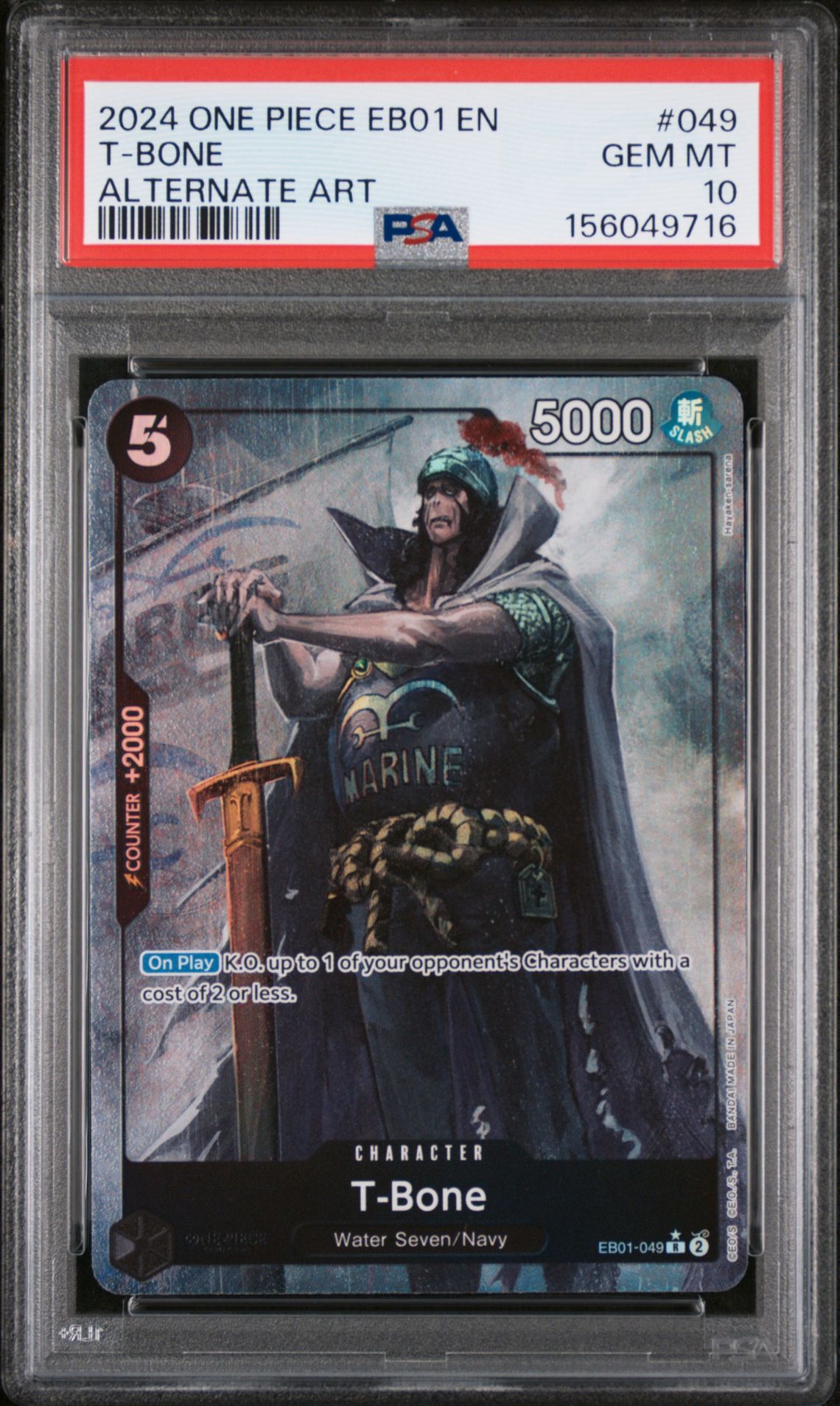 2024 One Piece Eb01-Extra Booster -Memorial Collection- T-Bone #049 (Alternate Art) Gem Mt 10 front view - PSA graded GEM MT 10